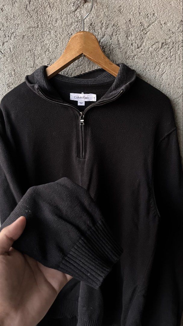 Calvin Klein 100% Cotton Half Zip Sweater Size M (Category: Coats, Jackets and Outerwear) located in Cabuyao City. Submitted by bulandos (Listing ID 1464233137, Image 3). Description: - Classic Calvin Klein sweater - Color: Dark Brown - Size: Medium (M) - Material: 100% Cotton - Features: Half-zip neckline, ribbed cuffs and hem - Versatile: Great for layering or wearing solo - Care: Machine wash cold.