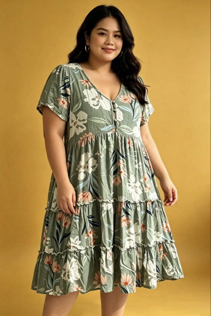 CAROLINE MORGAN (Category: Dresses) located in Davao. Submitted by sart0ria85 (Listing ID 1464292495, Image 2). Description: Light green with floral prints in tiered style. 100%VISCOSE MADE IN CHINA 🇨🇳 XLARGE. Size 10 EXCELLENT CONDITION (96/100).