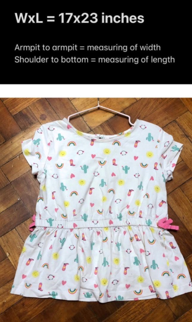 [F] Carter's - Short sleeve peplum top (Category: Babies & Kids Fashion) located in San Juan City. Submitted by ttanmien (Listing ID 1464271695, Image 1). Description: ⚜️✨⚜️✨⚜️✨⚜️✨⚜️✨⚜️ 💁🏻‍♀️SELLING PRICE: ₱100 Original Price: Above ₱1,000 💁🏻‍♀️Size: Width x Length = 17 inch x 23 inch Armpit to armpit (width measurement) Shoulders to bottom (length measurement) Tag size: 5t (May fit kids from 4 years old to 6 years old depending on the child 