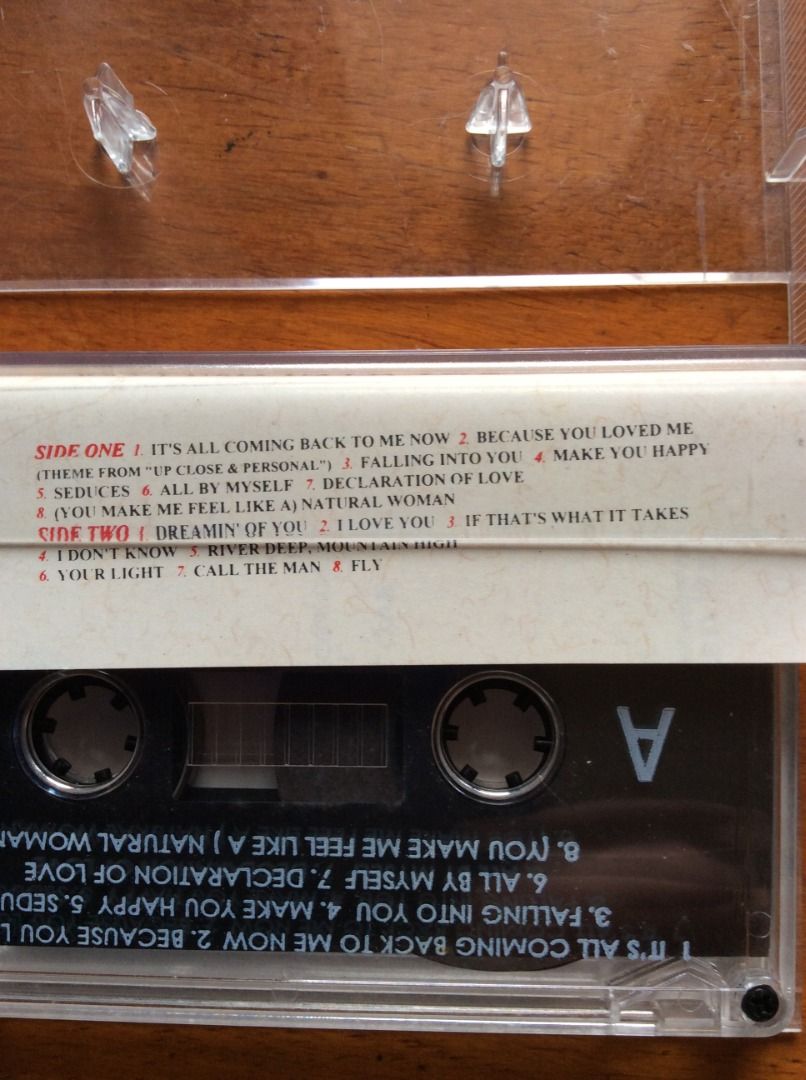 Celine Dion Falling Into You Cassette Tape (Category: CDs & DVDs) located in Silang. Submitted by lawrencenorthey (Listing ID 1464141489, Image 3). Description: - Celine Dion's 'Falling Into You' album on cassette tape. - Includes hit songs: 'It's All Coming Back To Me Now', 'Because You Loved Me', and 'The Power of Love'. - A must-have for any Celine Dion fan. - Cassette tape plays well..