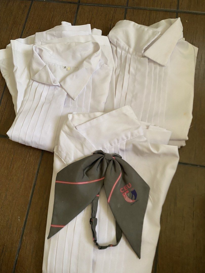CEU Science Daily Uniform (Category: Blouses) located in Malolos. Submitted by august.leo (Listing ID 1464164640, Image 2). Description: CEU Science Daily Uniform (Nursing, Dentistry, Pharmacy, MedTech, etc) - 3 sets of daily uniform with 1 bow - well used so please manage your expectations (need i-whiten + tina) - Original price is 2k per set - Selling mine for 300/set (no bowtie) or 800 for all RFS: graduated Loc: CEU Malolos Can do lalamove an