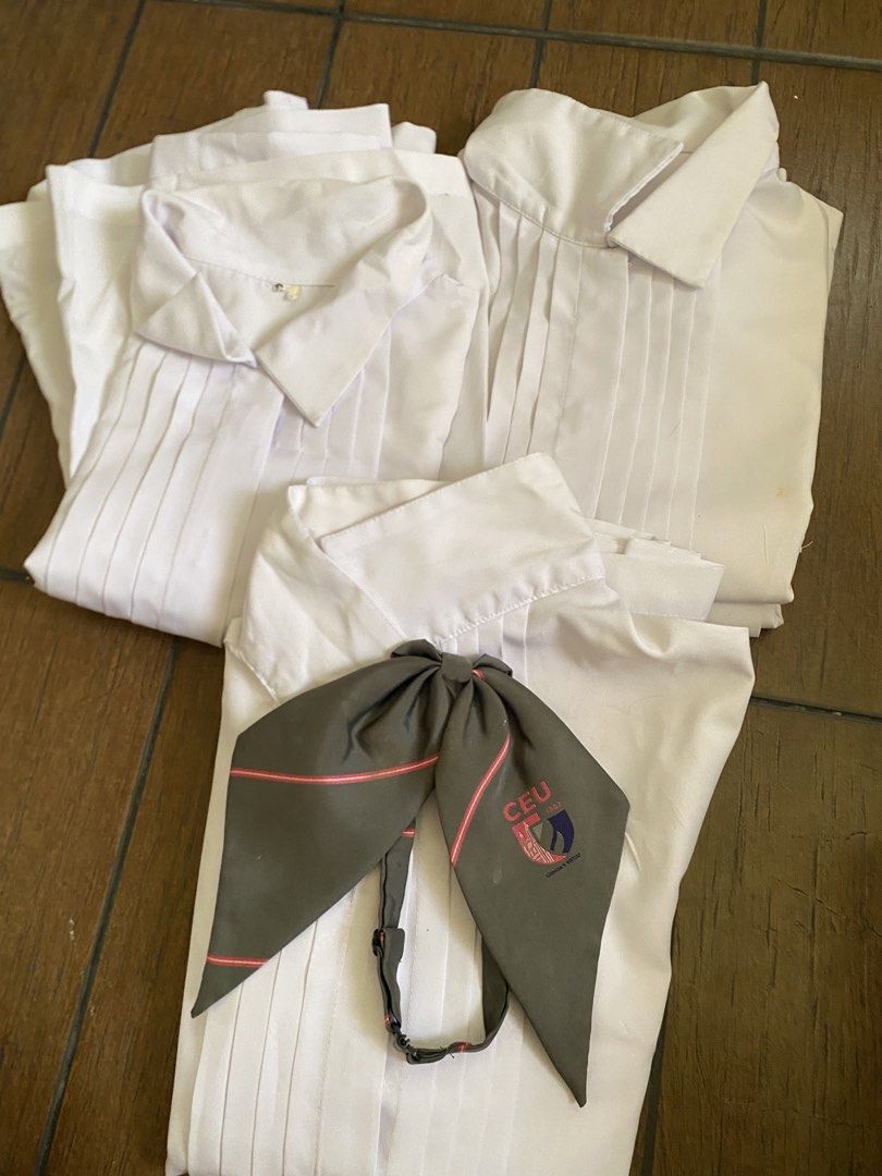 CEU Science Daily Uniform (Category: Blouses) located in Malolos. Submitted by august.leo (Listing ID 1464164640, Image 1). Description: CEU Science Daily Uniform (Nursing, Dentistry, Pharmacy, MedTech, etc) - 3 sets of daily uniform with 1 bow - well used so please manage your expectations (need i-whiten + tina) - Original price is 2k per set - Selling mine for 300/set (no bowtie) or 800 for all RFS: graduated Loc: CEU Malolos Can do lalamove an
