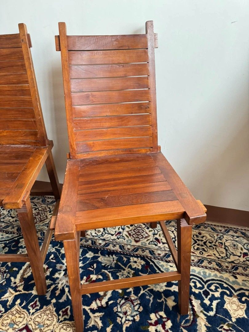 Chair (Category: Chairs) located in Meycauayan. Submitted by marygracecasimiro (Listing ID 1464275552, Image 3). Description: Available - Pair of Teak Slatted Chairs Solid wood In good condition 8k - Pair Check photos first before buying✅ DM to Inquire🧡 Item will be sold AS IS. Please refrain from purchasing if you are particular about USED items and imperfections Major issues will be stated or shown through pictures if there is any.💜.