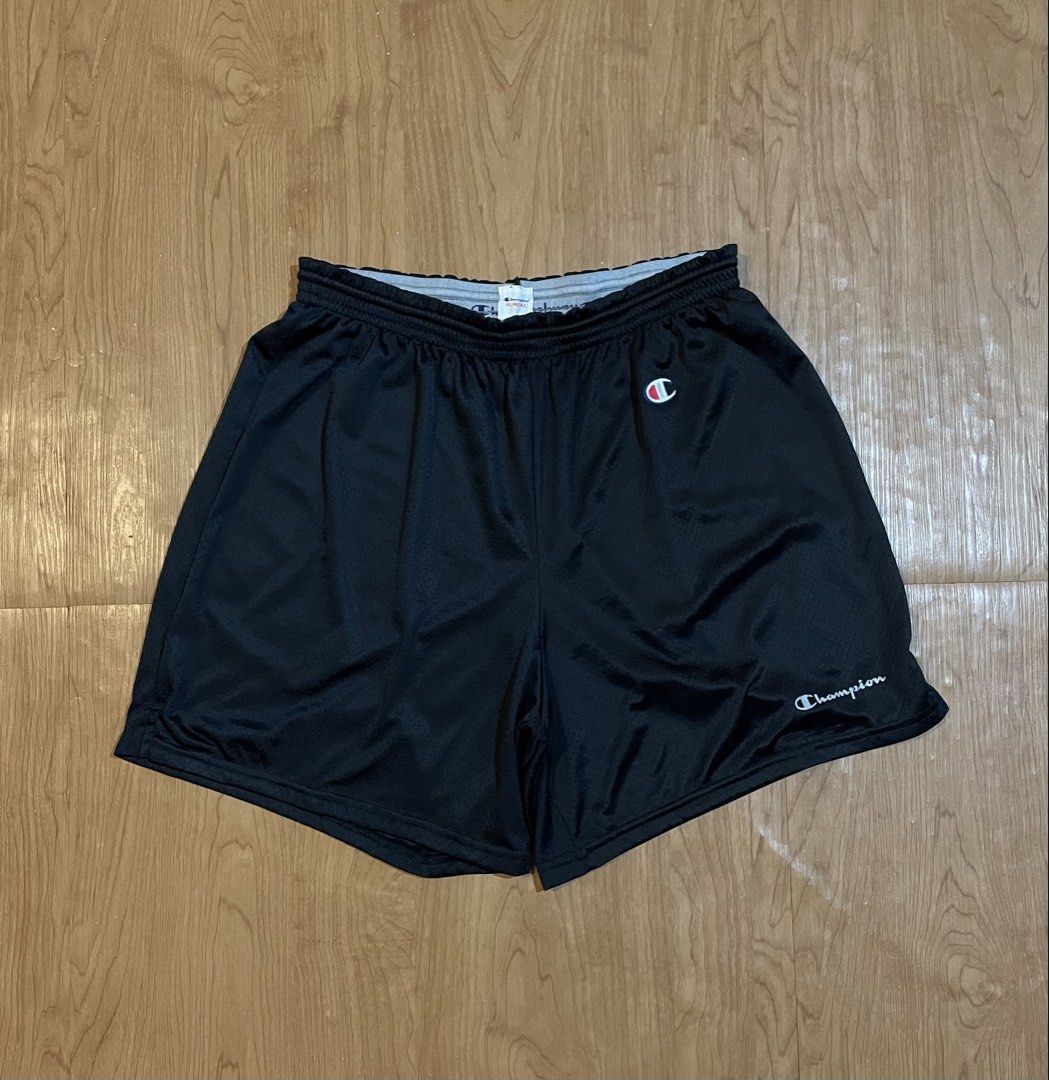 Champion black mesh athletic short (Category: Shorts) located in Bacolod City. Submitted by maxpeynthrift (Listing ID 1464197801, Image 1). Description: Size XL W 30 to 36 L 17.5 In seam 6 Hem 14 Good condition Minimal issue hairline sa script Color rate 9.8/10.