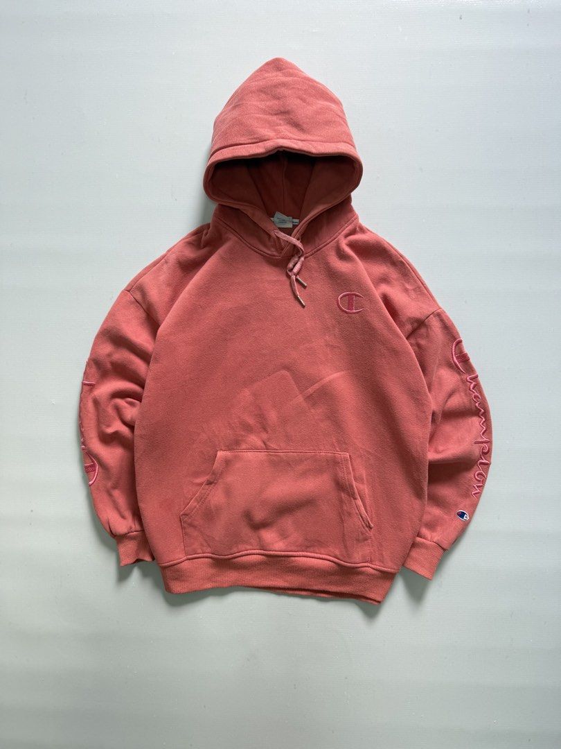 CHAMPION PINK PULL OVER HOODIE JACKET (Category: Coats, Jackets and Outerwear) located in Cavite. Submitted by chooseyouroutfit (Listing ID 1464301385, Image 2). Description: CHAMPION PULL OVER HOODIE JACKET Full embroid Tight ribbings Ganda ng kulay Length - 24.5 Width - 23 Excellent condition Check detailed pictures .
