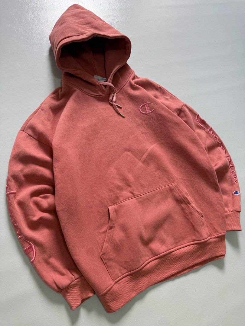 CHAMPION PINK PULL OVER HOODIE JACKET (Category: Coats, Jackets and Outerwear) located in Cavite. Submitted by chooseyouroutfit (Listing ID 1464301385, Image 1). Description: CHAMPION PULL OVER HOODIE JACKET Full embroid Tight ribbings Ganda ng kulay Length - 24.5 Width - 23 Excellent condition Check detailed pictures .