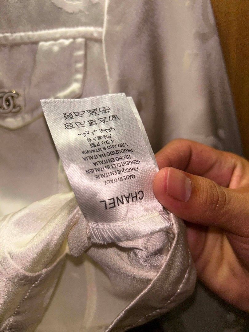 Chanel Cropped Silk Jacquard Shirt Sleeve (Category: Others Tops) located in Manila. Submitted by zerowastethriftco. (Listing ID 1464332634, Image 3). Description: -Excellent Condition -Dimes L16xW18 -No Issue -Quality Sobra.