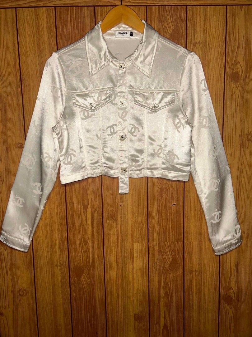 Chanel Cropped Silk Jacquard Shirt Sleeve (Category: Others Tops) located in Manila. Submitted by zerowastethriftco. (Listing ID 1464332634, Image 1). Description: -Excellent Condition -Dimes L16xW18 -No Issue -Quality Sobra.