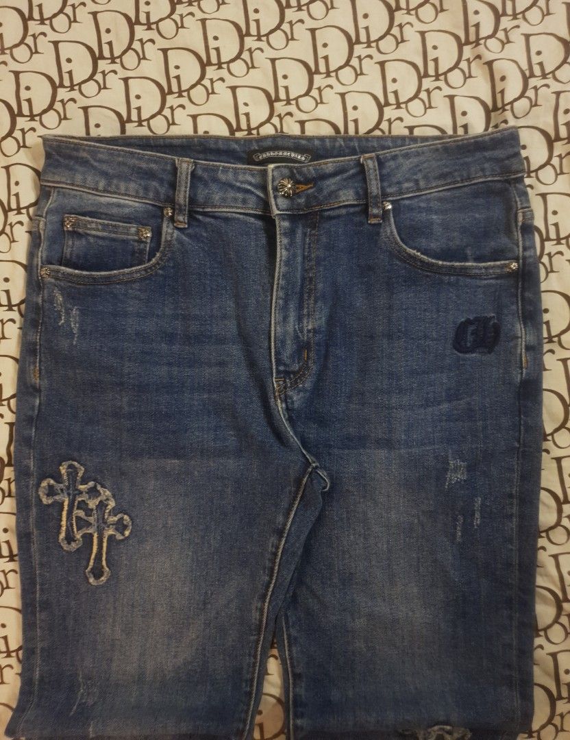 Chrome hearts denim pants multi cross (Category: Jeans) located in San Fernando. Submitted by retro.district. (Listing ID 1464304567, Image 2). Description: - Chrome hearts / affliction pants - Size: Waistline: 32 Length: 40 thighs: 9 Leg opening: 6.5.