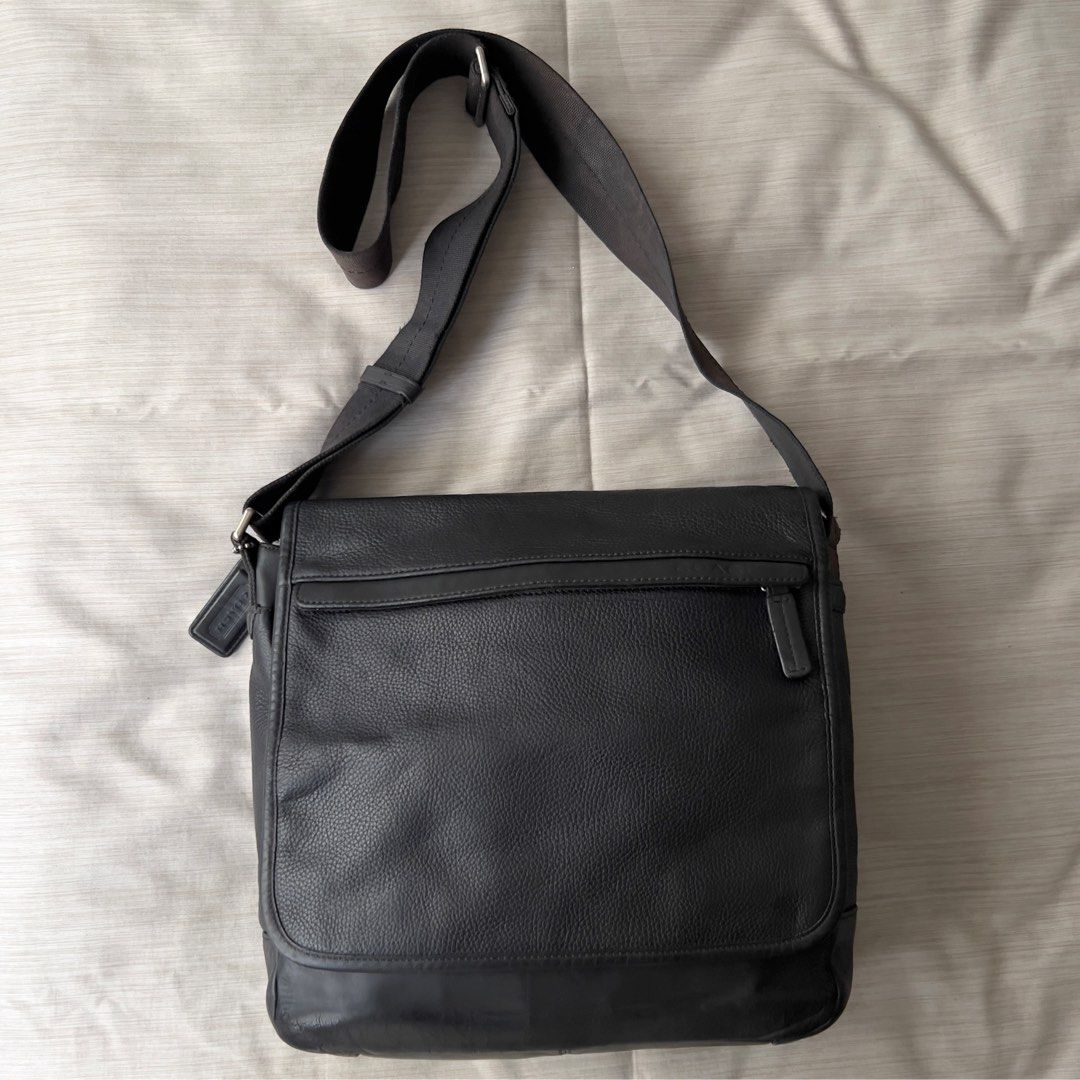 Coach Men’s Camden Leather Messenger Bag (Category: Luxury Bags & Wallets) located in Pasig City. Submitted by jenscloset86 (Listing ID 1464298568, Image 1). Description: COACH Men’s Camden Leather Crossbody Bag • Pebbled cowhide leather • No inclusion. • With visible wear and tear (see photos for reference) • A part of the fabric strap is fraying and has some discoloration. • Leather cracking at the bottom part (front) and in 1 anchor holding th