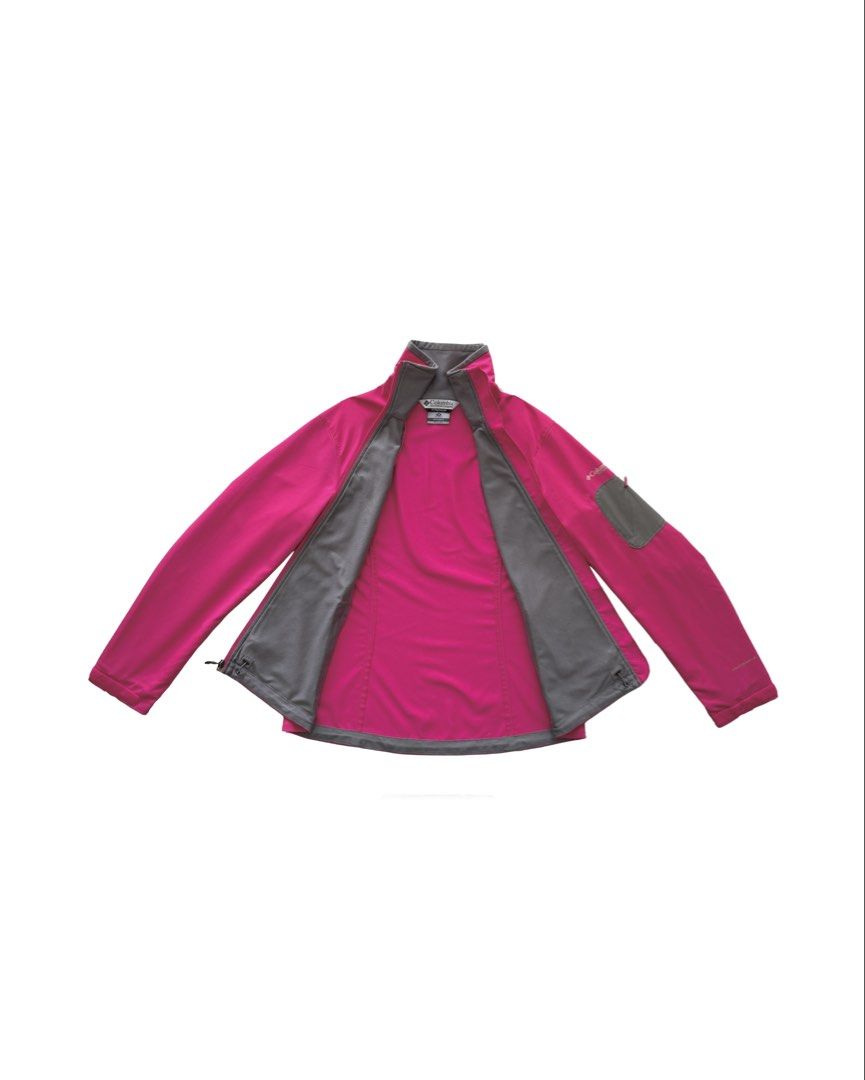 Columbia Titanium Fuchsia Softshell Jacket (Category: Coats, Jackets and Outerwear) located in Manila. Submitted by morf_sply (Listing ID 1464209431, Image 3). Description: Water-Repellent windbreaker made with Omni-Shield™ for hiking. High collar with front pockets and long sleeves. Drawcord-adjustable hem. Almost new. M on tag. Shoulder Width 16 in Pit to Pit 19.5 in Length 24 in Sleeves 24 in.