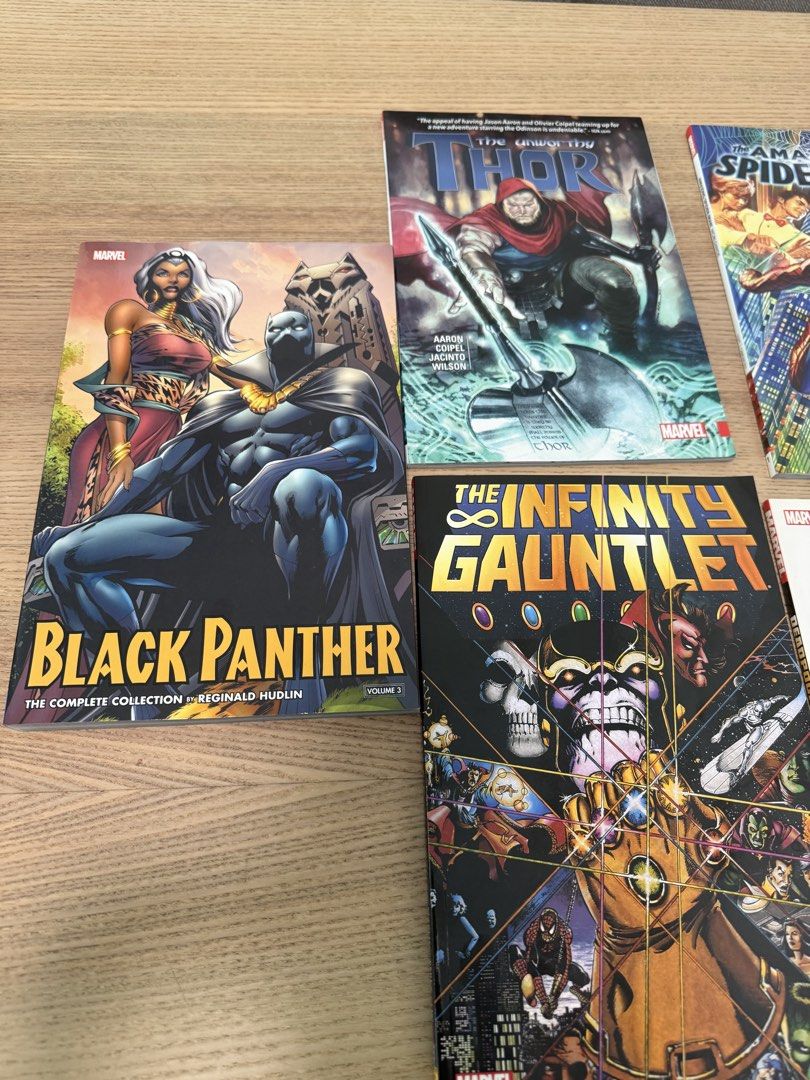 Comic Book Bundle (Category: Comics & Manga) located in Singapore. Submitted by clutterplanet (Listing ID 1464184909, Image 2). Description: Selling a collection of Marvel graphic novels. Includes Black Panther: The Complete Collection, The Unworthy Thor, The Amazing Spider-Man, The Infinity Gauntlet, Deadpool vs. Thanos, and Deadpool: Monkey Business. Great reads for any Marvel fan. $25 each $80 for all.