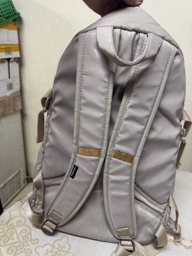 Converse Chuck Taylor Backpack (Category: Backpacks) located in Manila. Submitted by jaa_23 (Listing ID 1464175943, Image 3). Description: - Beige color - Has 6 pockets — 4 are with zipper - Padded on the back side as well as on the straps - Perfect for school or everyday use.