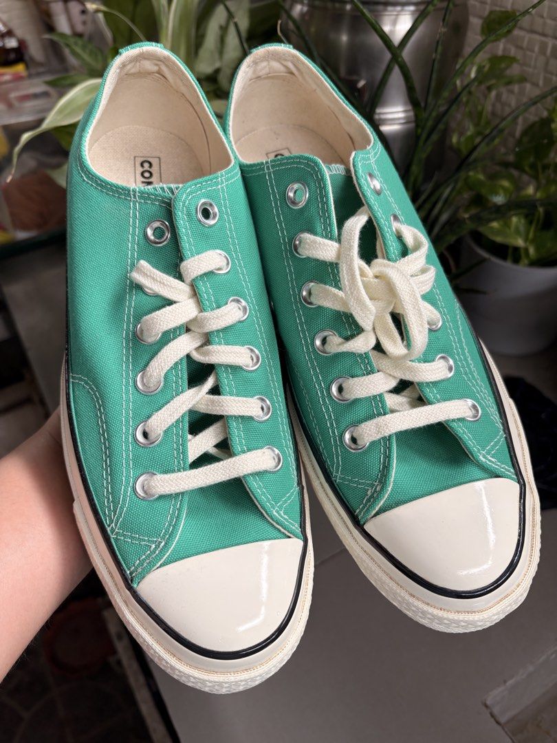 Converse Chuck Taylor Size US Men’s 8 (Category: Sneakers) located in Manila. Submitted by kjdelacuesta (Listing ID 1464221924, Image 2). Description: Chuck Taylor All Star 1970’s Low-top Sneaker in Court Green/Egret/Black - Brand new from Australia - No box included - Received this as a gift/pasalubong in 2022 but wasn’t able to use at all - Features white laces and white toe cap - Perfect for everyday wear - Known for being super comfy and styl