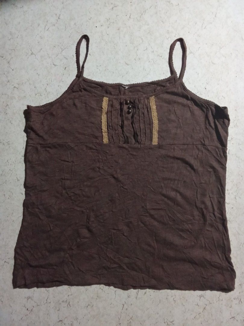 Dark brown babydoll top plus size (Category: Sleeveless) located in Meycauayan. Submitted by midori61 (Listing ID 1464276731, Image 1). Description: LL on tag cut brand tag but with jp washtags no flaws L-2XL.