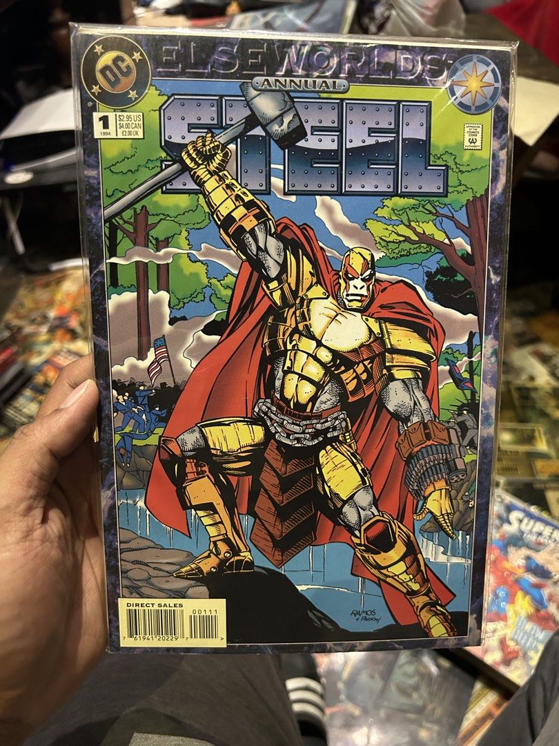 DC Elseworlds Steel Annual #1 1994 Comic Book (Category: Comics & Manga) located in Iloilo. Submitted by jackpot.treasures (Listing ID 1464224290, Image 1). Description: - DC Comics Elseworlds Steel Annual #1 - Year: 1994 - Edition: Direct Sales - Features: Iconic Steel character in armor - Ideal for: DC Comics and Steel fans' collections.