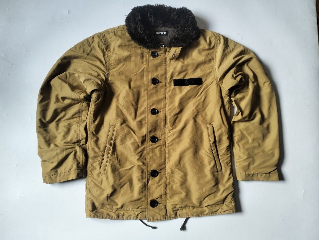 Dept deck jacket (Category: Coats, Jackets and Outerwear) located in Baguio. Submitted by dapper_deals (Listing ID 1464138883, Image 1). Description: DEPT deck jacket Made in japan Condition: great Pit-pit: 21 Length: 27 Shoulder: 17 Sleeves: 25 Mine: 2,500 Do message me for other details needed add ahipping fee.