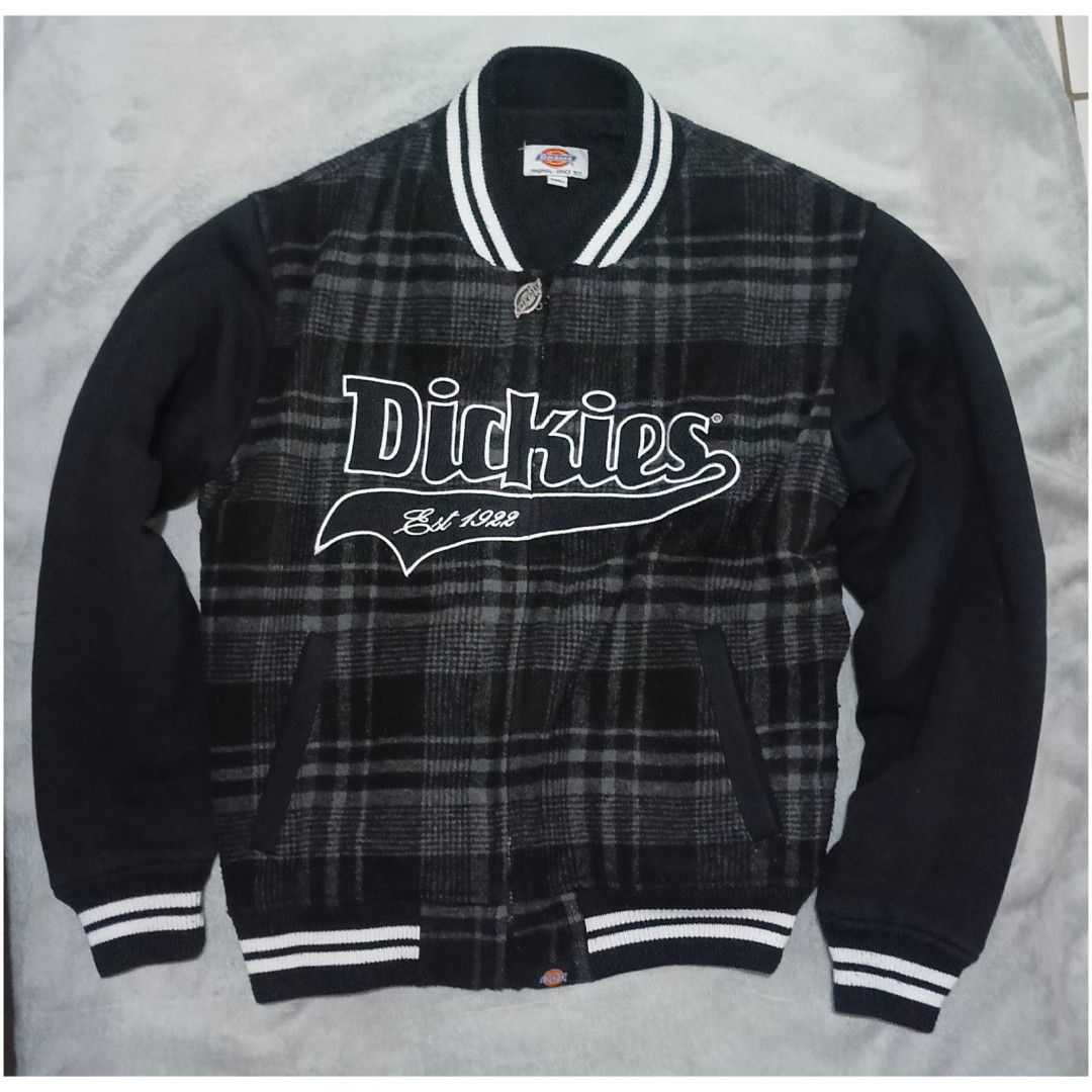 Dickies Plaid Varsity Jacket #Small (Category: Coats, Jackets and Outerwear) located in Santa Cruz. Submitted by gie_thrift_shop (Listing ID 1464186802, Image 2). Description: Dickies Plaid Varsity Jacket Condition: Good pre-loved condition (fresh from Australia package 🇦🇺). Shows normal signs of usage with lints Size: Small (refer to collar tag) Pit to Pit: 22 inches Length: 24 inches Sleeve Length: 25 inches Details: Authentic Dickies heritag