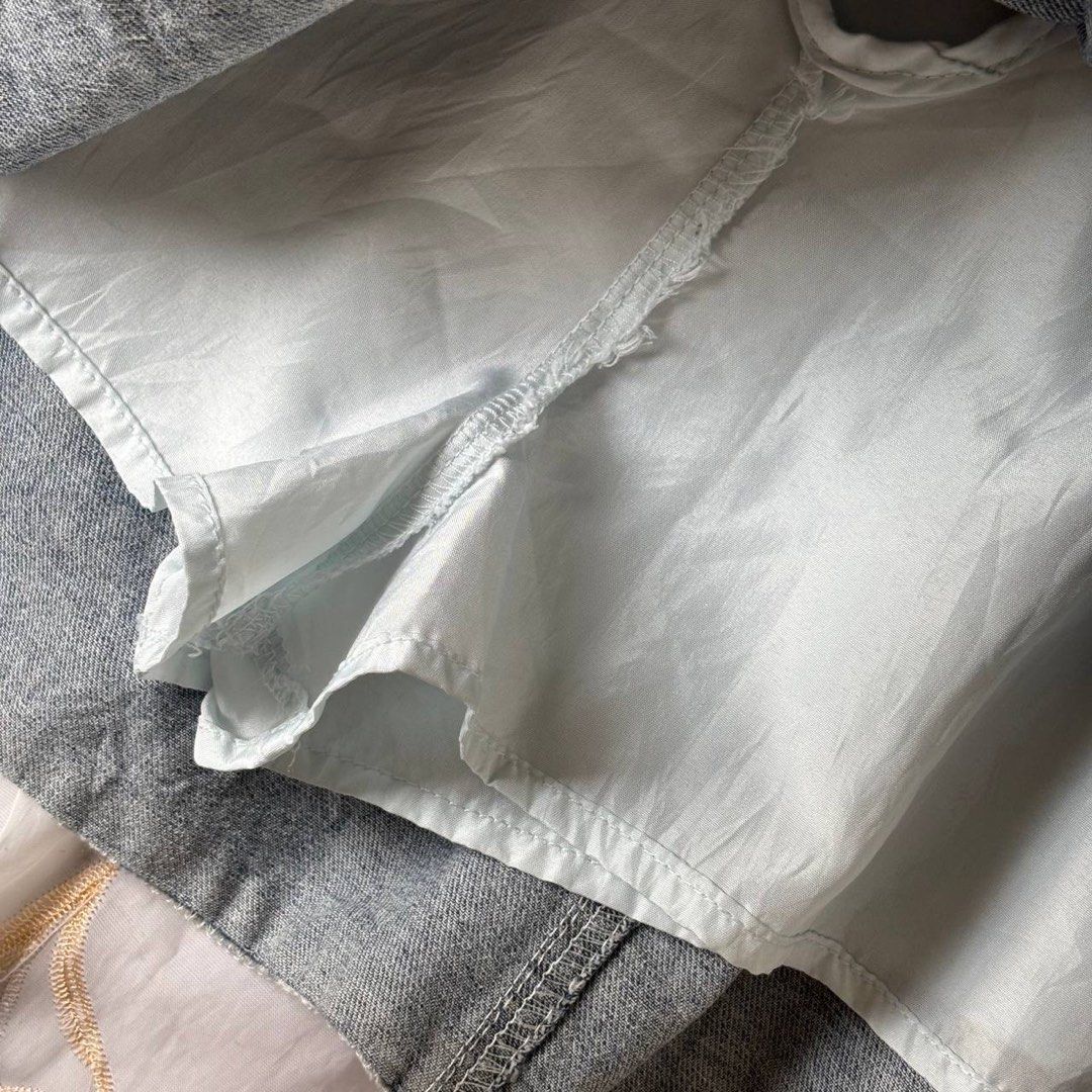 Distressed Hard Denim Pleated Mini Skirt (Category: Skirts) located in Manila. Submitted by petalfinds_ (Listing ID 1464238757, Image 3). Description: ᥫ᭡.ִֶָ𓂃 washed denim pleated flowy skirt ౨ৎ 𝐛𝐫𝐚𝐧𝐝: ౨ৎ 𝐬𝐢𝐳𝐞: 25-26 wl, 15" length 🫧⋆｡˚ 𝐝𝐞𝐭𝐚𝐢𝐥𝐬: tattered waist, with pockets and buttons design, with inner shorts, pleated, hard denim! no issue ─── ⋆⋅☆⋅⋆ ── 𝖒𝖎𝖓𝖊 (𝖆𝖚𝖙𝖔 𝖞𝖔𝖚𝖗𝖘): 159.