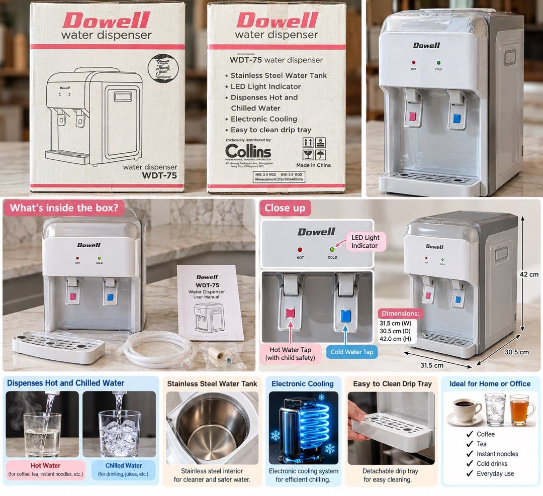 DOWELL WATER DISPENSER (BRANDNEW) (Category: Water Purifiers & Dispensers) located in Makati City. Submitted by TZ.Collections (Listing ID 1464238888, Image 2). Description: -BRAND-NEW/SEALED -SLIGHTLY NEGOTIABLE -FREE DELIVERY AROUND MAKATI.