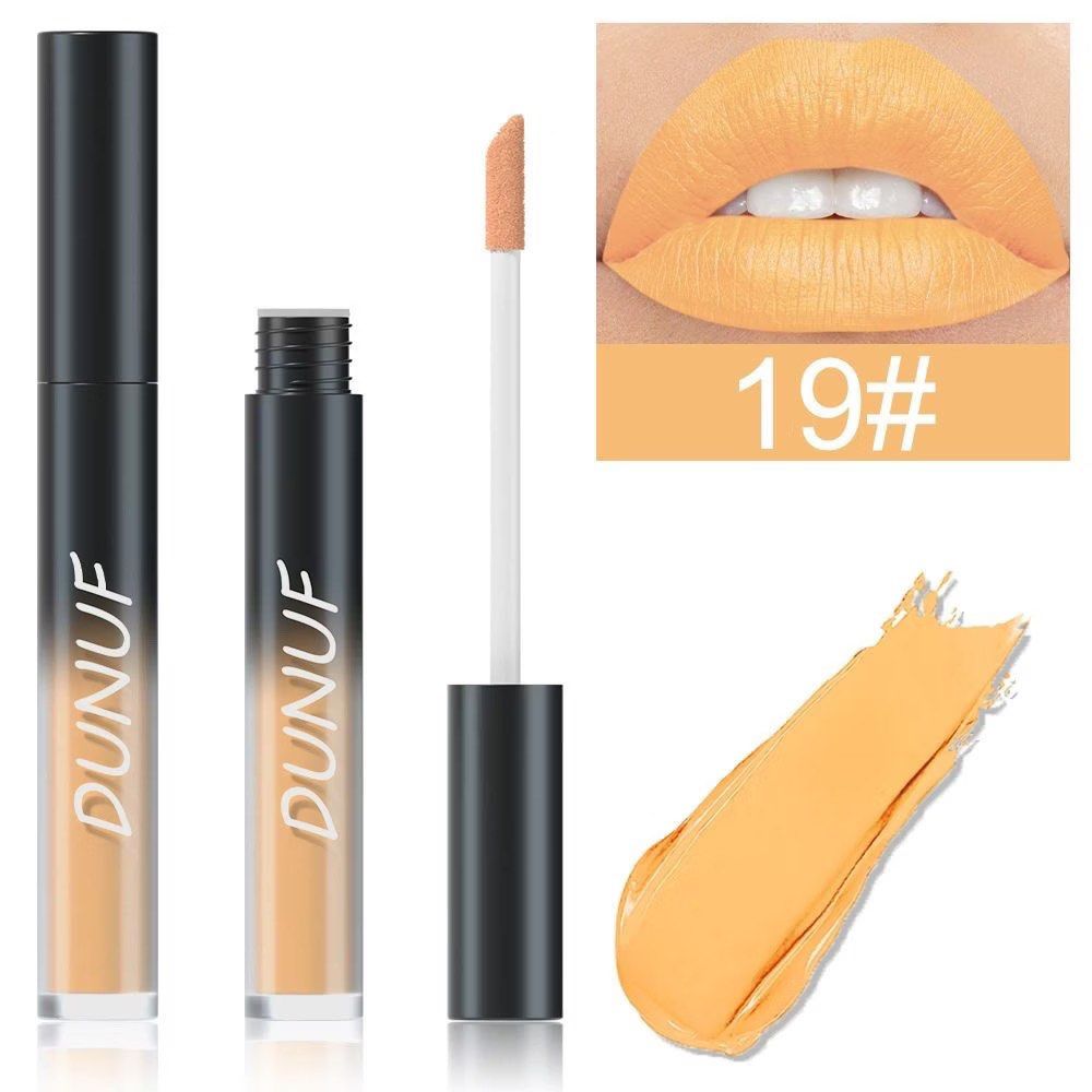 DUNUF Liquid Lipstick 19# Peach Nude (Category: Makeup) located in Manila. Submitted by mengxir20193848 (Listing ID 1464195362, Image 1). Description: - DUNUF Liquid Lipstick - Shade: 19 (Peach Nude) - Smooth application - Perfect for natural looks or layering - Applicator included.