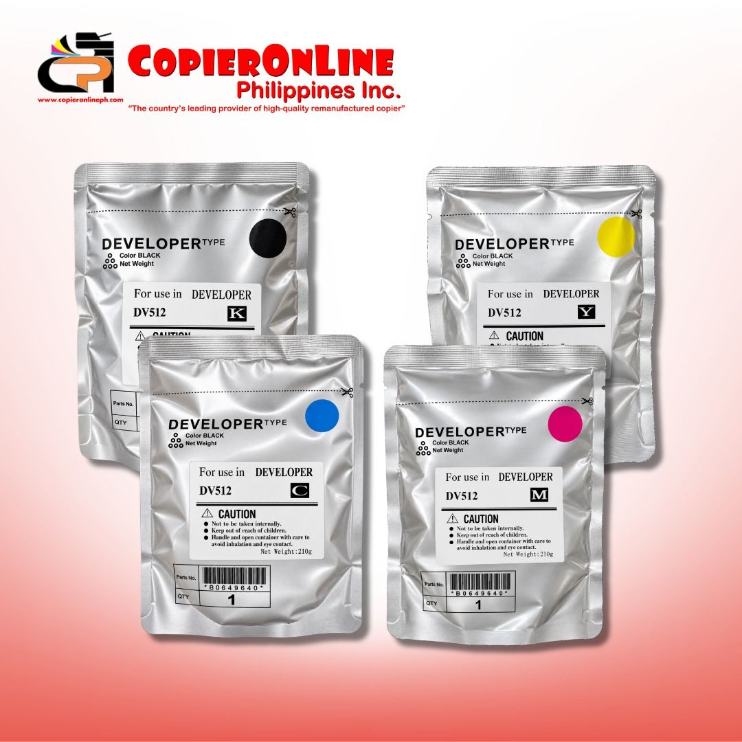 DV512 Developer Powder for Konica Minolta Bizhub (Category: Printers, Scanners & Copiers) located in Quezon City. Submitted by copieronlineinc (Listing ID 1464183774, Image 1). Description: 🔧 DV512 DEVELOPER POWDER (Grade B) 🖨️ Konica Minolta Bizhub compatible models: ✅ C220 / C221 / C224 ✅ C280 / C284 / C360 / C364 ✅ C454 / C554 📦 ₱3,800 per 210g color 🌈 Available in all colors: ✔ Black (K) ✔ Cyan (C) ✔ Magenta (M) ✔ Yellow (Y) ⚠️ Not sure a