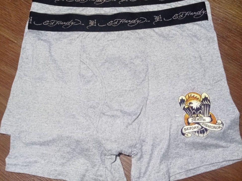 Ed Hardy Boxer Briefs - Multiple Designs Available (Category: Underwear) located in Makati City. Submitted by kuysman (Listing ID 1463639175, Image 1). Description: only sensible questions are y actual measurement 28 x 12" (stretchable) 10 left 300 each.