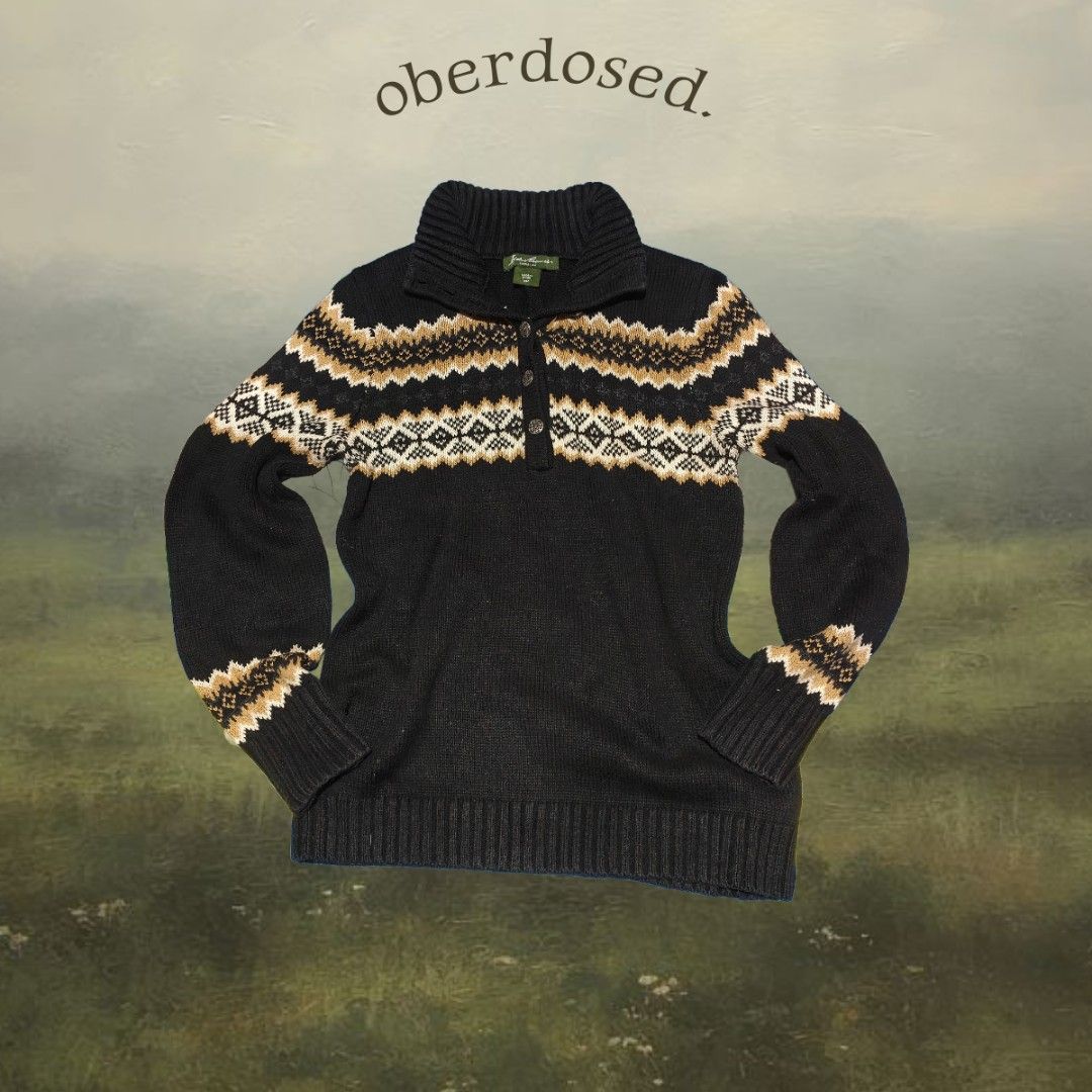 Eddie Bauer Fair Isle Quarter-Button Knit (Category: Coats, Jackets and Outerwear) located in Baguio. Submitted by oberdosed (Listing ID 1464347613, Image 1). Description: Eddie Bauer Fair Isle Half-Button Knit A heritage-style half-button sweater accented with detailed Fair Isle designs. Measurements: Length: 21" | Width: 15.5" | Sleeves: 19".