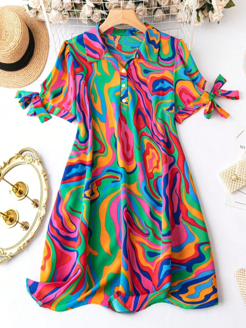 Elegant Plus Size Allover Print Dress (Category: Dresses) located in Taguig. Submitted by lmluxboutique (Listing ID 1464271734, Image 1). Description: 🌈 Colorful Abstract Print Dress 🌈 Make a statement with this vibrant and eye-catching printed dress! 💕✨ Featuring a beautiful mix of bold colors and artistic abstract patterns, this dress is perfect for adding fun and personality to your wardrobe. 👗 Details: • Colorful abstract/marbled print • 