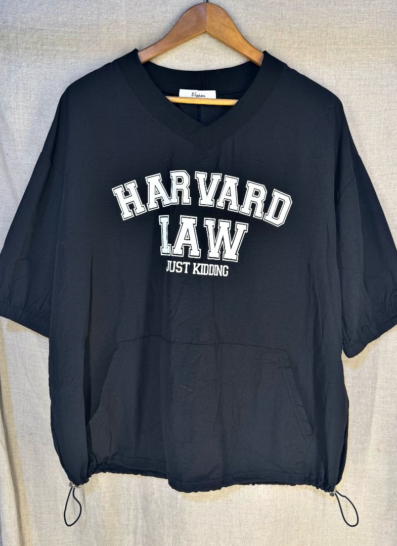 Elpam Black Harvard Law (Just Kidding) Pullover Jacket (Category: Coats, Jackets and Outerwear) located in Caloocan City. Submitted by uniquefind04625 (Listing ID 1464146755, Image 1). Description: Elpam Black Harvard Law (Just Kidding) Pullover Jacket new item = ₱350 display item w/ flaw = ₱250.