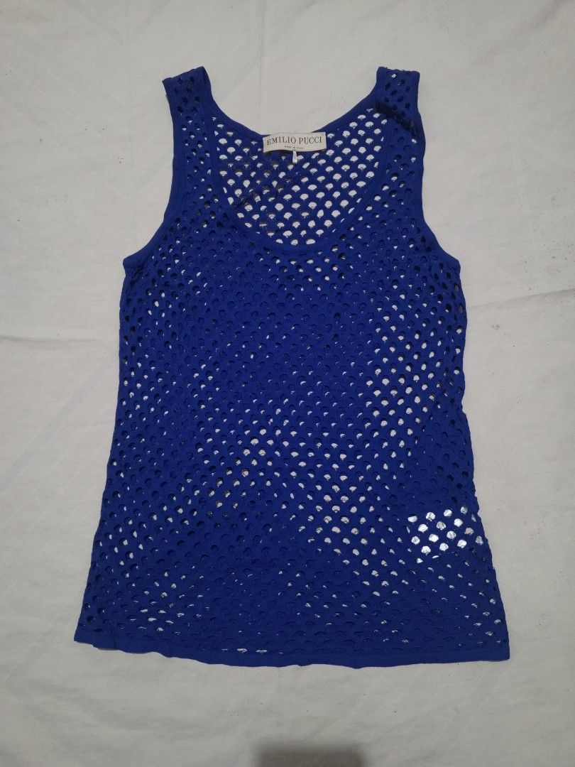 Emilio Pucci Open Knit Fishnet mesh tank top (Category: Sleeveless) located in Santa Maria. Submitted by paulo-garcia21 (Listing ID 1464238827, Image 1). Description: medium on tag 14 by 24 excellent no flaws.