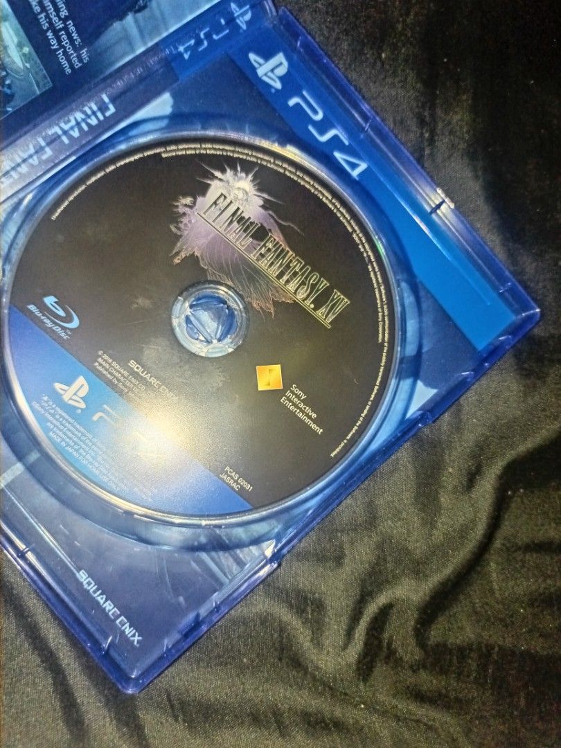 Final Fantasy XV PS4 (Category: PlayStation) located in Quezon City. Submitted by eyesellgoodthings (Listing ID 1464249245, Image 2). Description: - Final Fantasy XV for PlayStation 4 - Includes game disc and case - Disc is in clean condition - Case has minor scuffs - Perfect for fans of the Final Fantasy series.