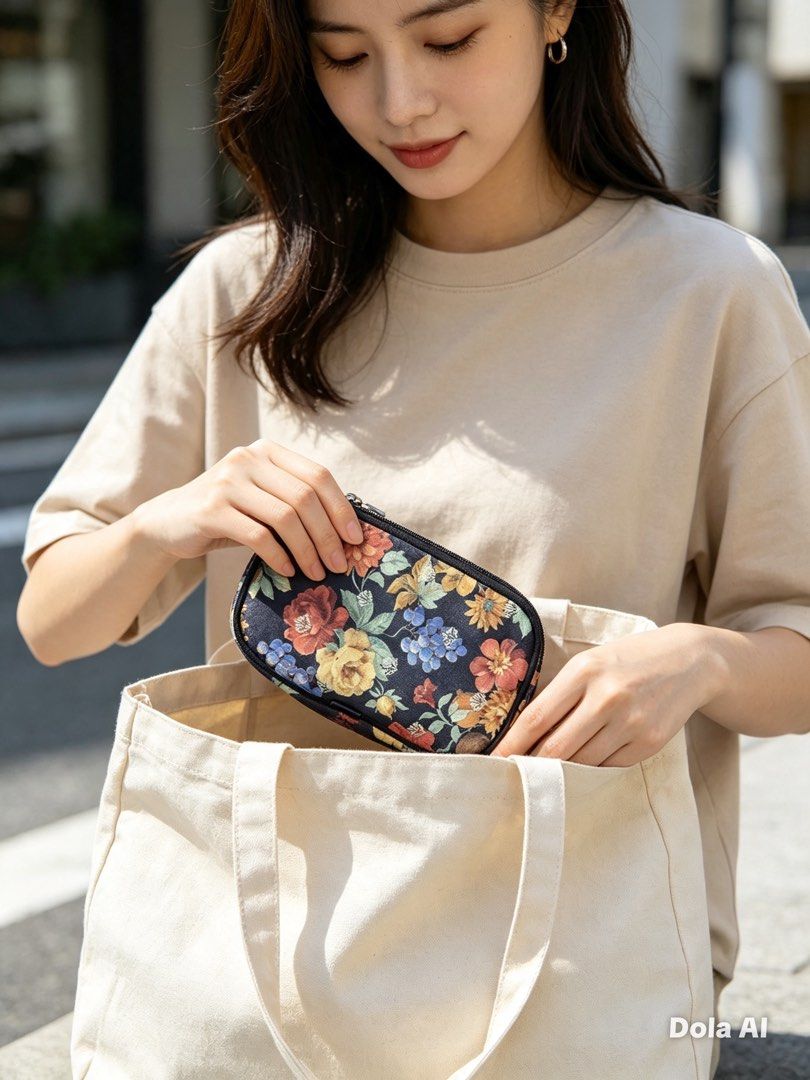 Floral Print Pouch Bag (Category: Purses & Pouches) located in Manila. Submitted by reginemarquez412 (Listing ID 1464232290, Image 1). Description: - Cute floral print pouch - Dark background with vibrant, colorful flowers - Secure zipper closure - Ideal for organizing small items like makeup or essentials - Fits easily into tote bags or larger purses.