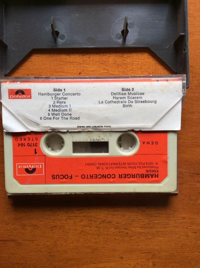 Focus Hamburger Concerto Polydor Cassette Tape (Category: CDs & DVDs) located in Silang. Submitted by lawrencenorthey (Listing ID 1464189823, Image 2). Description: - Focus Hamburger Concerto cassette tape - Polydor label - Released in 1974 - Includes tracks: Hamburger Concerto, Starter, Delitiae Musicae - Ideal for collectors and fans of the band.