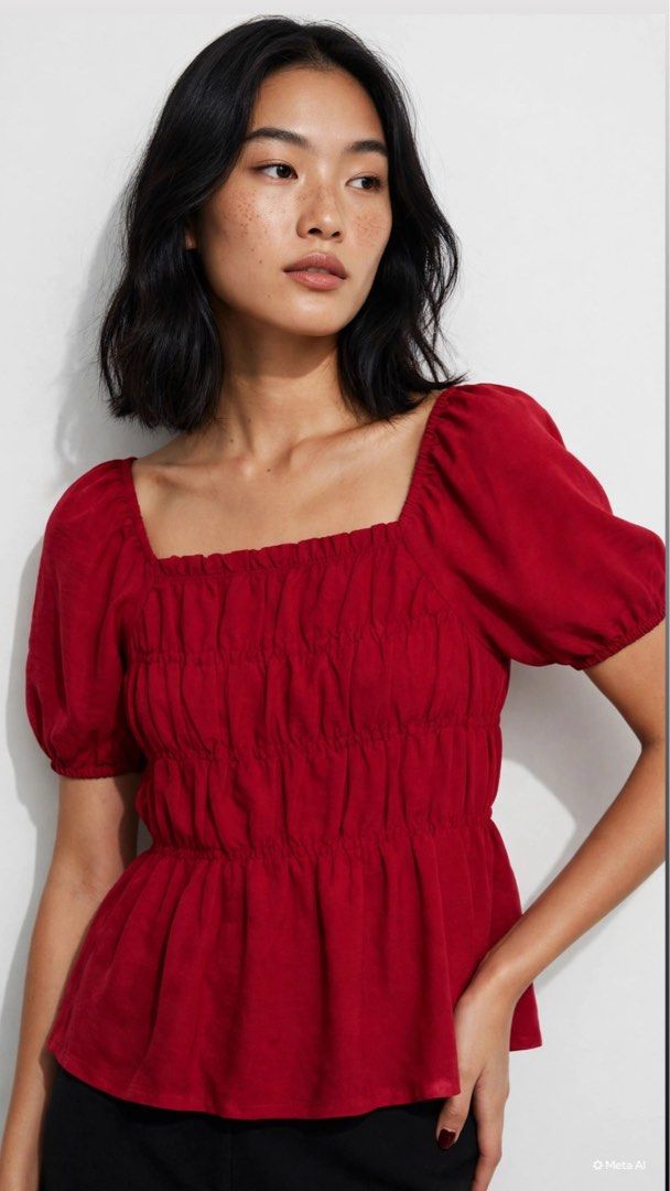 Forme smocked square-neck puff-sleeve blouse (Category: Blouses) located in Manila. Submitted by kgdecluttercloset (Listing ID 1464293450, Image 1). Description: .