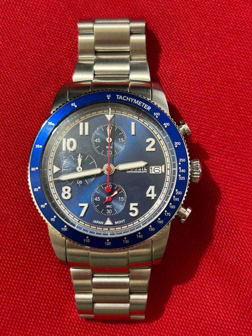 Fossil Chronograph Blue Dial Tachymeter Watch (Category: Men's Watches) located in Manila. Submitted by moyayyyy (Listing ID 1464279243, Image 1). Description: - Fossil Chronograph Watch - Striking Blue Dial - Functional Tachymeter Bezel - Durable Stainless Steel Band - Reliable Japan Movement - All Functions Working Perfectly - Ideal for Everyday Wear or Watch Collectors - Ready for its New Owner ⌚ DECLUTTER SALE — BRANDED MEN’S WATCHES ✨ ✨ Comp