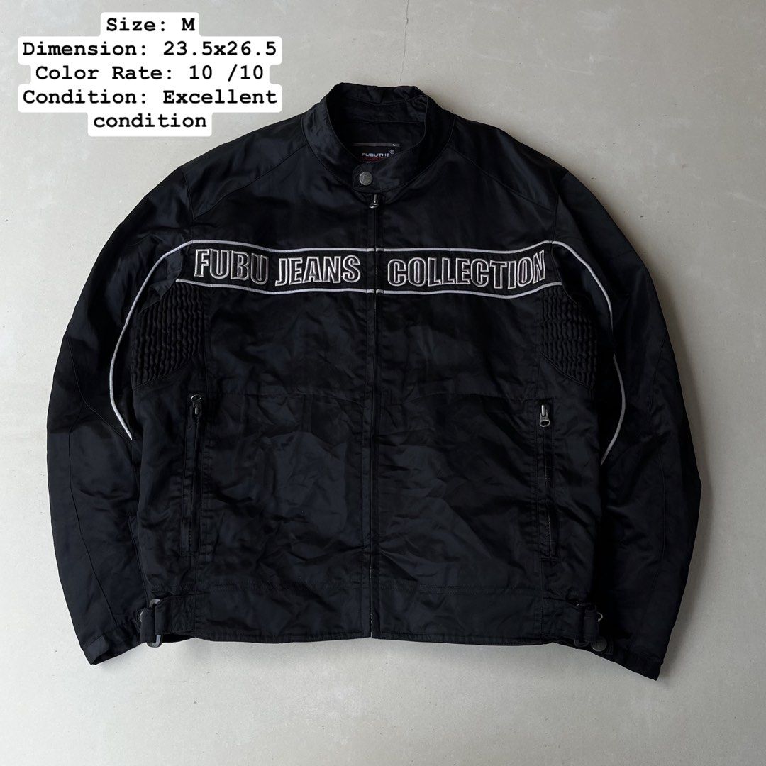 FUBU JEANS COLLECTION Black Jacket Y2k (Category: Coats, Jackets and Outerwear) located in Mandaue City. Submitted by chinsyap_03 (Listing ID 1464190772, Image 1). Description: - Black FUBU JEANS COLLECTION jacket - Size: Medium (M) - Front graphic: "FUBU JEANS COLLECTION" - Back text: "STANDARD UTILITY PRODUCT ITEM SERIAL F-C.09205 COMPANY PROPERTY" - Ideal for casual wear.