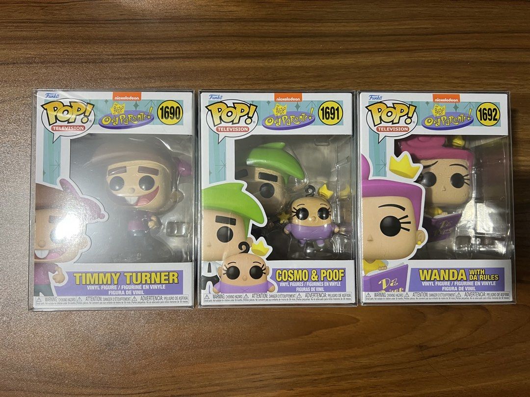 Funko Pop: Fairly Oddparents Set (Category: Action & Battle Toys) located in Pasig City. Submitted by allukaxkillua (Listing ID 1464262779, Image 1). Description: For Sale Funko Pop: Fairly Oddparents Timmy Turner Cosmo & Poof Wanda with Da Rules Price: ₱1800 Condition: varies from 9.5-10/10 *with protectors Location: Caniogan, Pasig City, Metro Manila MoD: Lalamove, Grab or any same day delivery booking app (buyer’s booking); J&T (payment first)