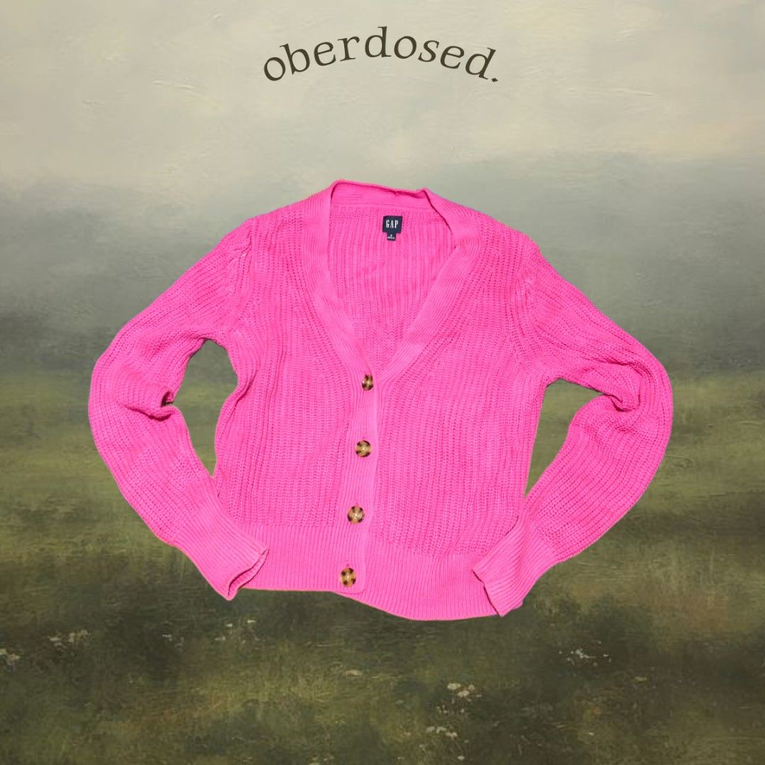 GAP Hot Pink Cardigan (Category: Coats, Jackets and Outerwear) located in Baguio. Submitted by oberdosed (Listing ID 1464348801, Image 1). Description: GAP Hot Pink Cardigan A vibrant statement piece guaranteed to brighten up any wardrobe. Measurements: Length: 25" | Width: 17.5" | Sleeves: 25".