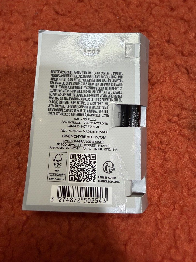 Givenchy Gentleman Society Sport Eau de Parfum Sample (Category: Fragrance & Deodorants) located in Pasig City. Submitted by closetcleanoutmnl (Listing ID 1464169983, Image 3). Description: - Sample vial of Givenchy Gentleman Society Sport Eau de Parfum - Size: 1ml - Scent notes: Narcissus, Vetiver, Citrus, Iced Woods - Ideal for trying out the fragrance - Sample - not for sale.