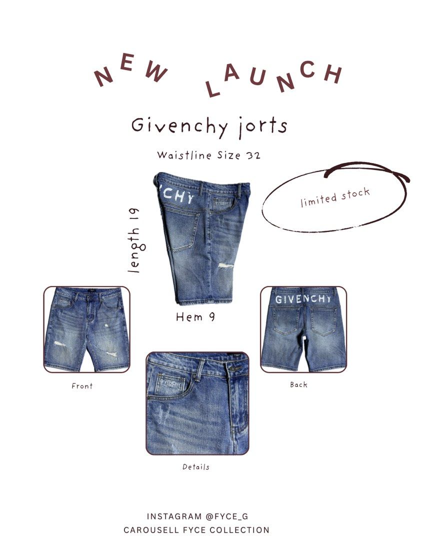 Givenchy Jorts (Category: Luxury Apparel) located in Bacolod City. Submitted by fyceee (Listing ID 1464243392, Image 1). Description: Size 32 Length 19 Hem 9 Missing main tag.