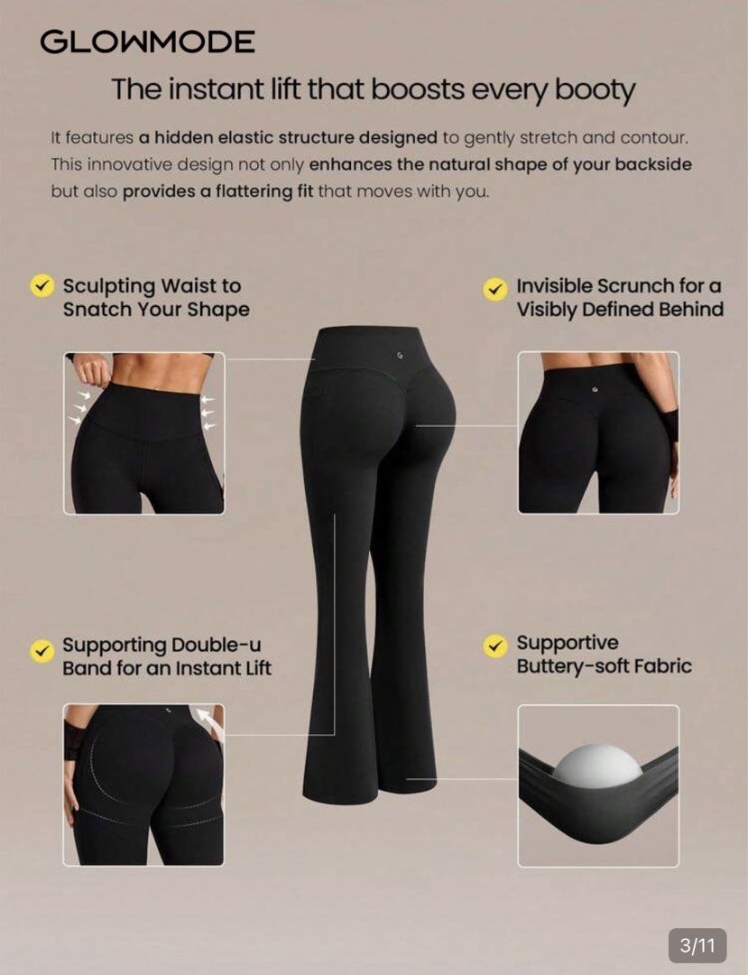 GLOWMODE flared pants (1700+) (Category: Activewear) located in Quezon City. Submitted by styleandcomfort (Listing ID 1464275111, Image 2). Description: Never worn Got this for 1700+ Message me for inquiries 😊.