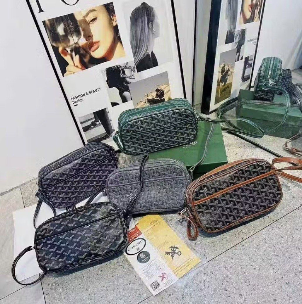 Goyard Crossbody Bag - Multiple Colors Available (Category: Luxury Bags & Wallets) located in Caloocan City. Submitted by cjayworldwide (Listing ID 1464353720, Image 1). Description: DUPER - Available colors: Dark Grey, Black, Green, Brown - Material: Classic Goyardine canvas with leather trim - Perfect size for essentials - Includes dust bag and authenticity cards - Great for daily use or travel.