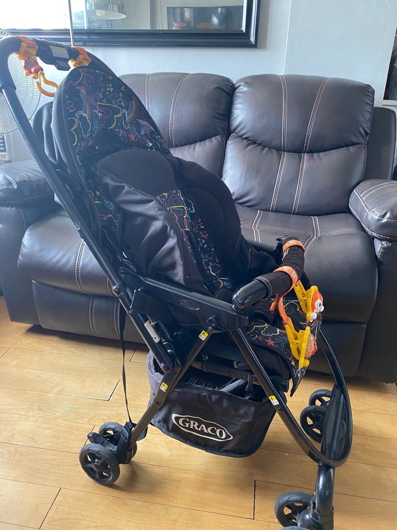 Graco Stroller with Fun Pattern (Category: Strollers) located in San Juan City. Submitted by rafats (Listing ID 1464204626, Image 1). Description: - Fun, colorful Graco stroller with Anpanman toy - Sturdy black frame - Convenient storage basket underneath - Removable bumper bar and harness for easy cleaning/access - Easy to fold for hassle-free outings - Great for everyday use with your little one -iisue medyo mahirap lumiko.