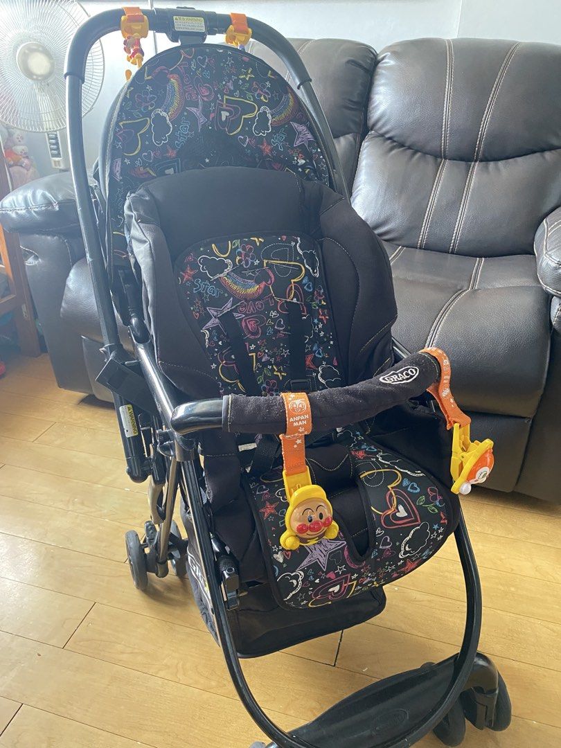 Graco Stroller with Fun Pattern (Category: Strollers) located in San Juan City. Submitted by rafats (Listing ID 1464204626, Image 2). Description: - Fun, colorful Graco stroller with Anpanman toy - Sturdy black frame - Convenient storage basket underneath - Removable bumper bar and harness for easy cleaning/access - Easy to fold for hassle-free outings - Great for everyday use with your little one -iisue medyo mahirap lumiko.