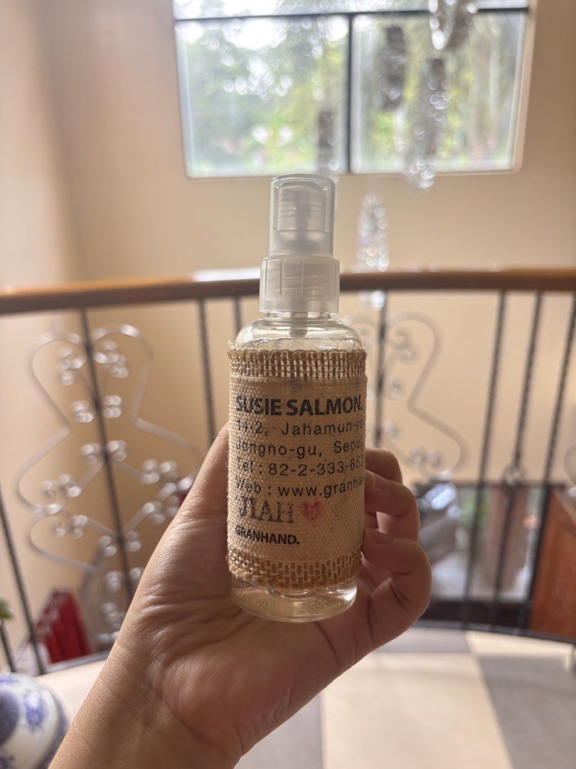 Granhand Susie Salmon Spray Bottle (Category: Fragrance & Deodorants) located in Bacolod City. Submitted by jeeyahsells (Listing ID 1464169952, Image 1). Description: Original from Korea (had my name written) 100ml bottle 2.5-3k if you buy it online :) always sold out! please see the line sa photo 2 for its content.