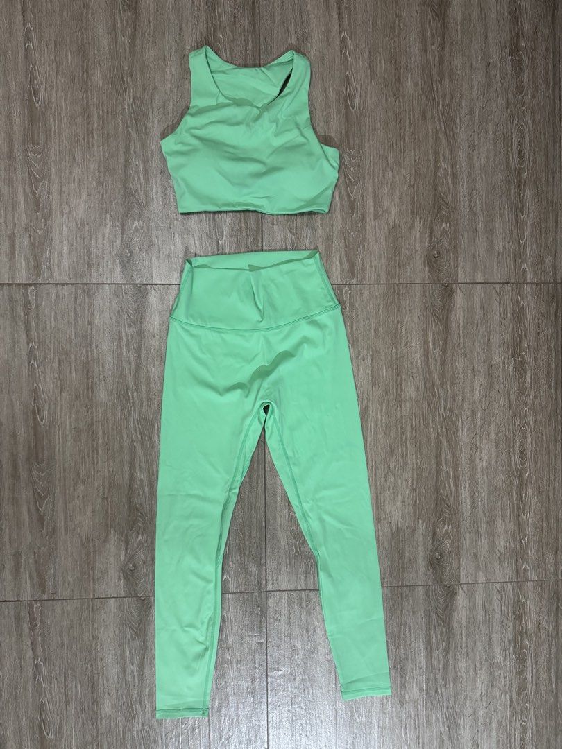 Green padded yoga set (Category: Activewear) located in Quezon City. Submitted by thshxn21 (Listing ID 1464249672, Image 1). Description: ITEM DETAILS & SELLING TERMS * Back detail * RFS: Di na nasusuot / Decluttering * Fit Reference/Measurements: * Bust: 34” * Waist: 26” * Hips: 38” SHIPPING & PAYMENT * Delivery: Lalamove only (Buyer shoulders the shipping fee) * Payment via GCash / Bank Transfer PLEASE READ BEFORE BUYING * Pre-loved/Used unless
