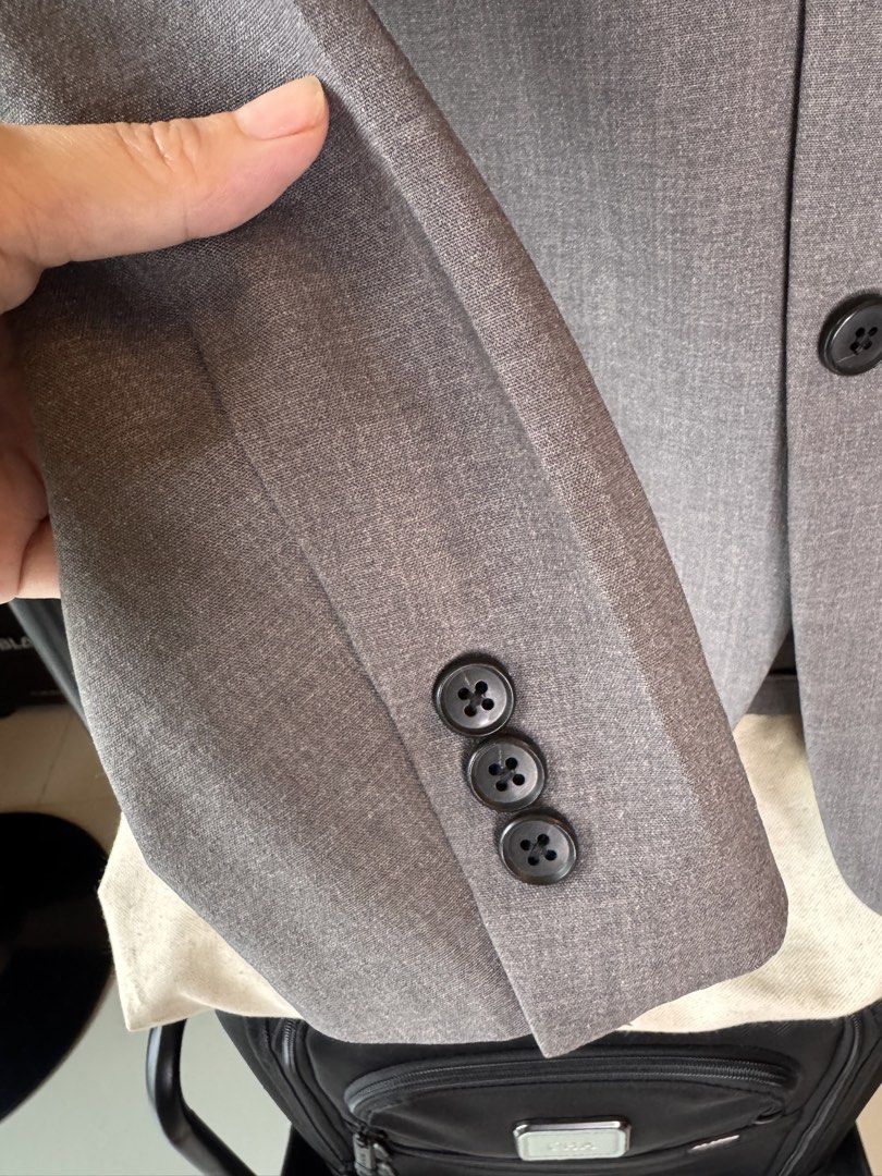 Grey Two-Piece Suit Jacket and Trousers (Category: Sets & Coordinates) located in Mandaluyong City. Submitted by cartmyitems (Listing ID 1464223290, Image 2). Description: - Classic grey suit set: includes jacket and matching trouser Sold separately Blazer- 700 Trouser- 300 (with minor issue) please check the photo.
