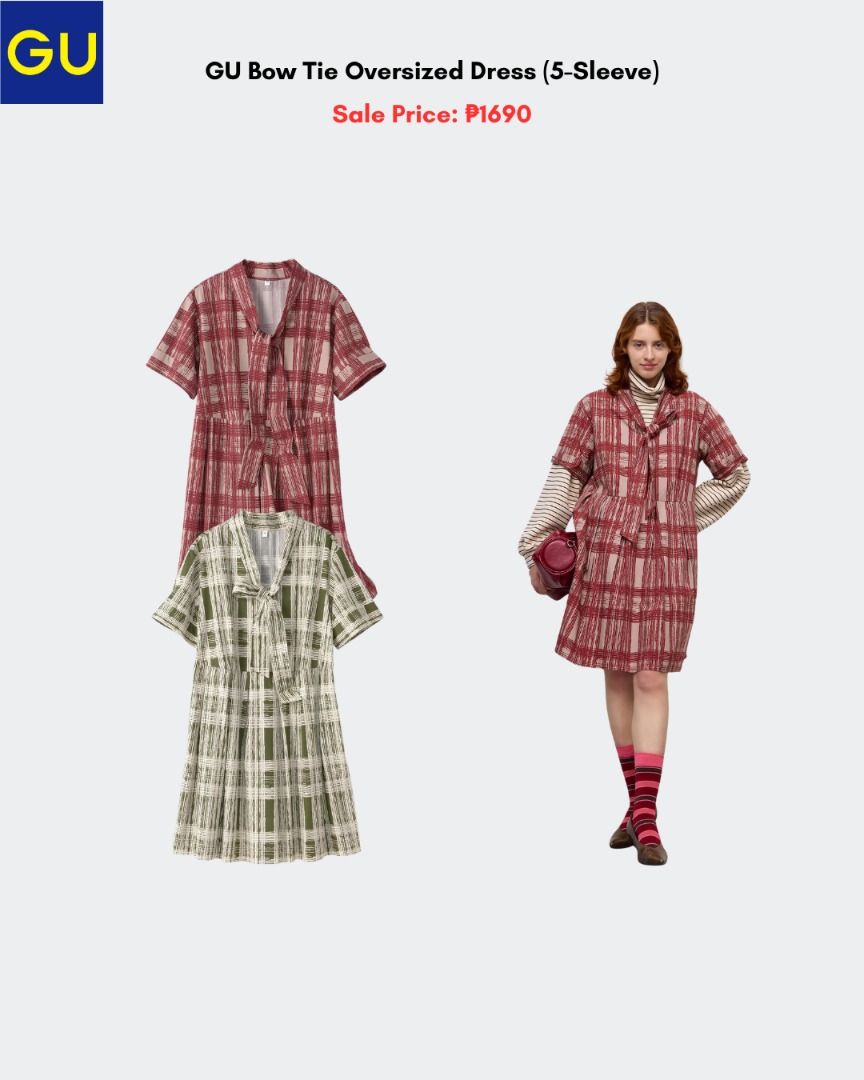 GU Bow Tie Oversized Dress (Category: Dresses) located in Quezon City. Submitted by jiya.tokio (Listing ID 1464227243, Image 1). Description: Pre-order from GU Japan 🇯🇵 GU Bow Tie Oversized Dress ₱1690 ‼️ Reminders: ✈️ ETA: Nov ❣️ 50% DP is required to secure your item. (Non-refundable if the item has been purchased already.) 🚫 No size exchanges after purchase 📍 Tandang Sora, Quezon City 💰 MOP: BPI / GCash / Unionbank 🚚 : Lalamove/GrabX/J&T