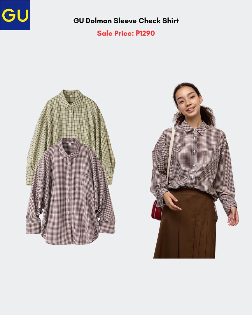 GU Dolman Sleeve Checkered (Category: Longsleeves) located in Quezon City. Submitted by jiya.tokio (Listing ID 1464226075, Image 1). Description: Pre-order from GU Japan 🇯🇵 GU Dolman Sleeve Checkered ₱1290 ‼️ Reminders: ✈️ ETA: Nov ❣️ 50% DP is required to secure your item. (Non-refundable if the item has been purchased already.) 🚫 No size exchanges after purchase 📍 Tandang Sora, Quezon City 💰 MOP: BPI / GCash / Unionbank 🚚 : Lalamove/GrabX